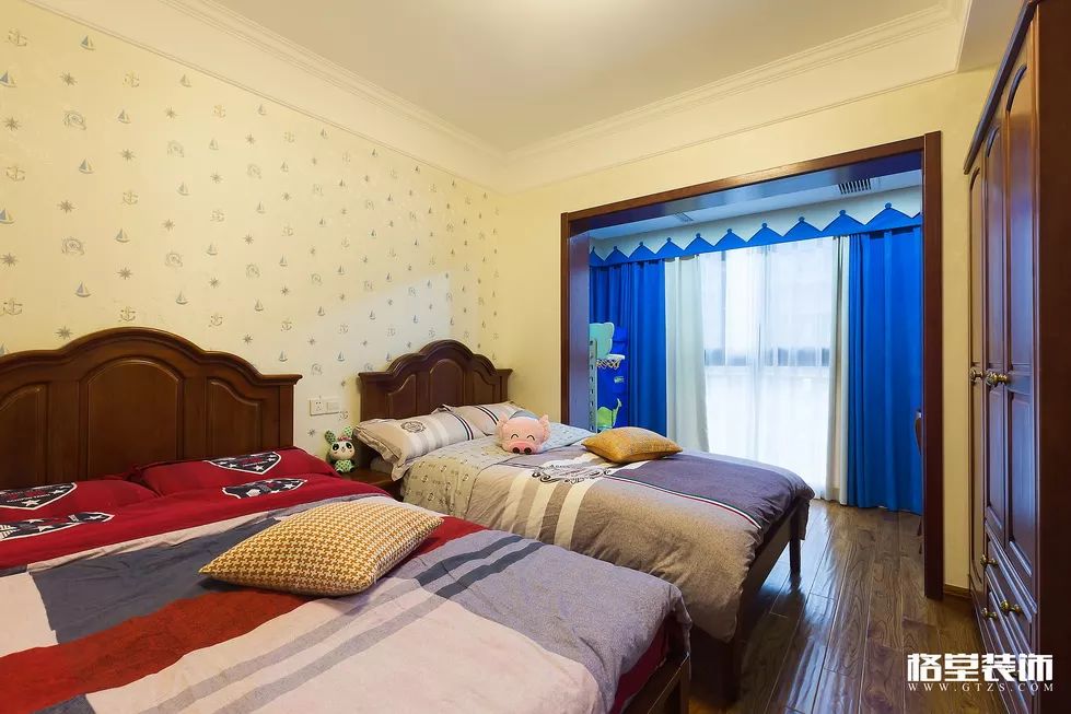 君悦东方美式生活,实木家具藏蓝沙发打造复古甜美空间-47