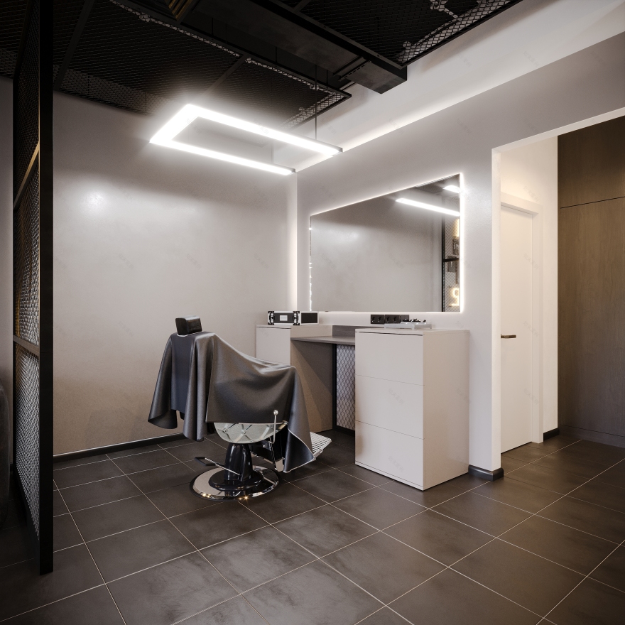 Modern Industrial Barbershop — Interior Visualization-14