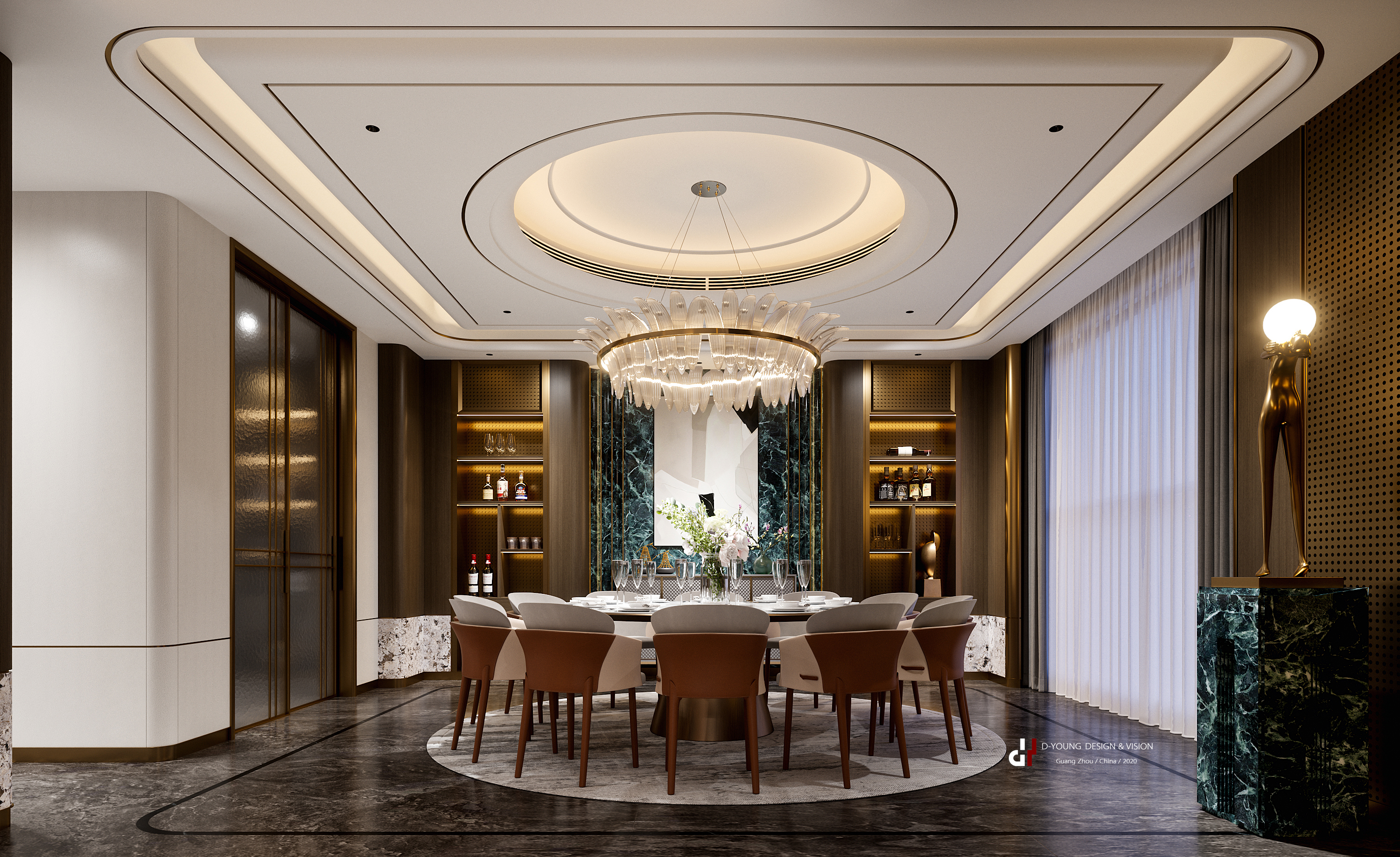 东杨视觉,别墅客餐厅夜景表现丨中国广州-9