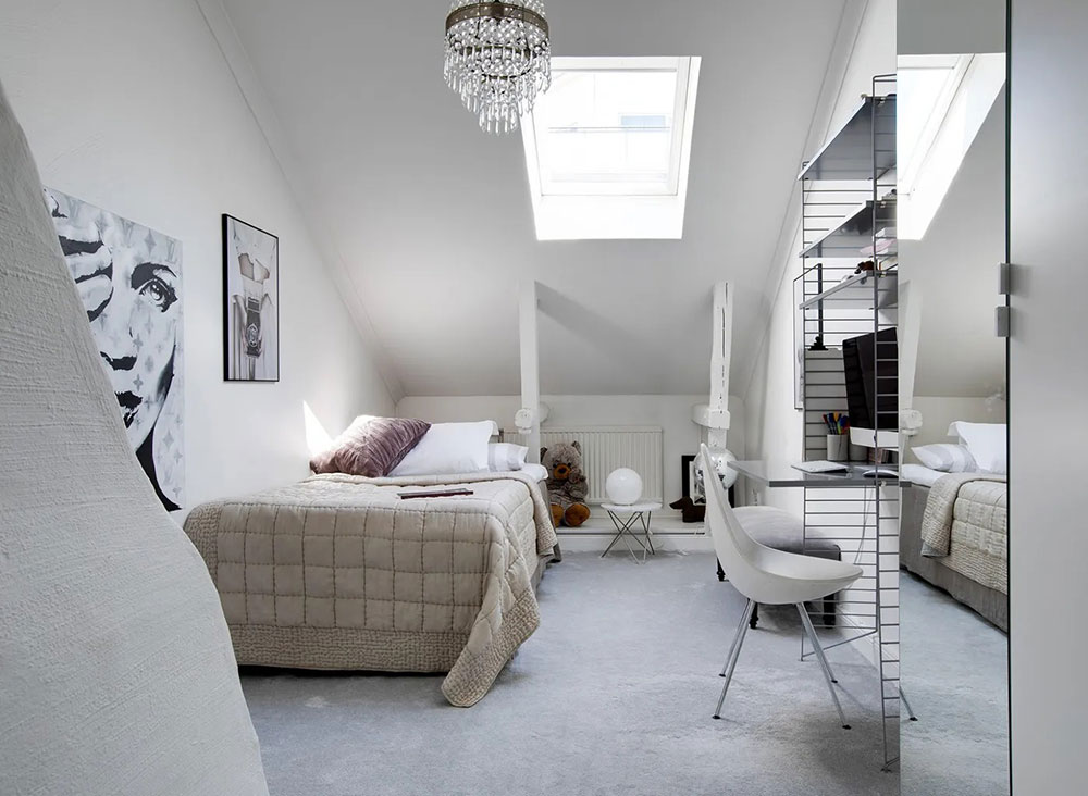 瑞典优雅公寓设计，浪漫倾斜屋顶与现代装饰的完美融合-9