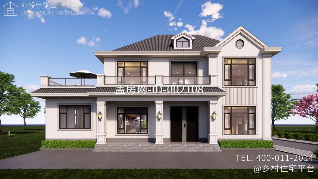 【设计师案例】土建参考造价36万，面宽16.6m×进深9.4m河南周口二层欧式别墅-29