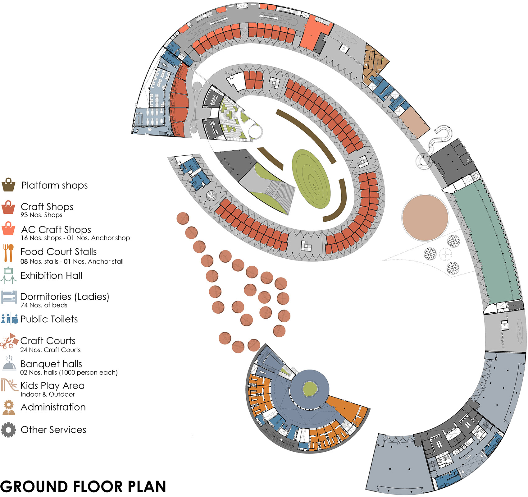 印度红拱螺旋城市市集-Avadh Shilpgram / Archohm Consults-43
