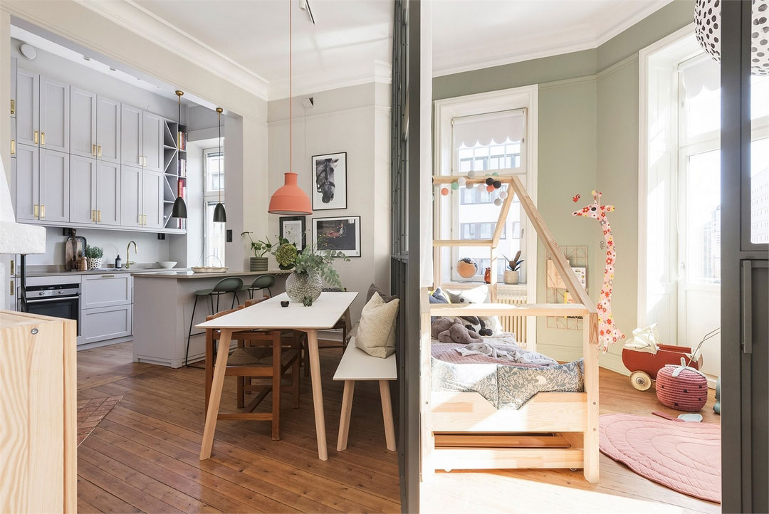 斯德哥尔摩公寓 | 厨房里的儿童房,独特的设计亮点-8