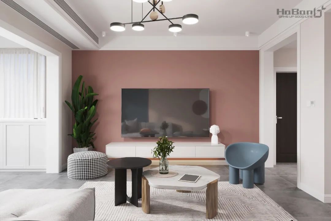 一居两格 | 红蓝莫兰迪高级质感家居设计-4