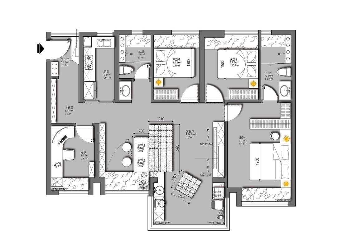 地升幕布++旋转餐桌·116m²精装房改造丨中国广州丨吴思昊-9