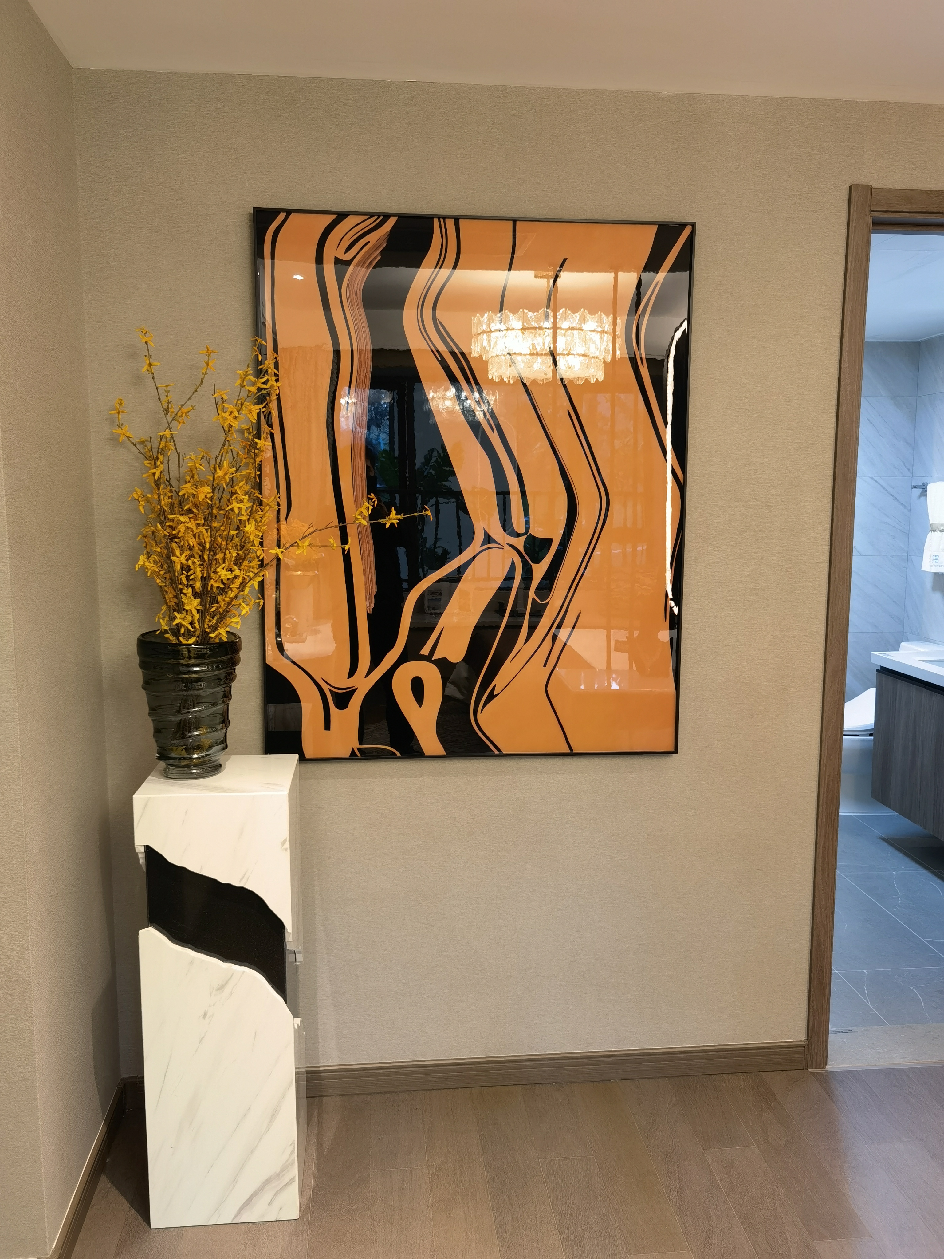 现代轻奢样板房工艺实物画手绘油画晶瓷画金属挂件-8