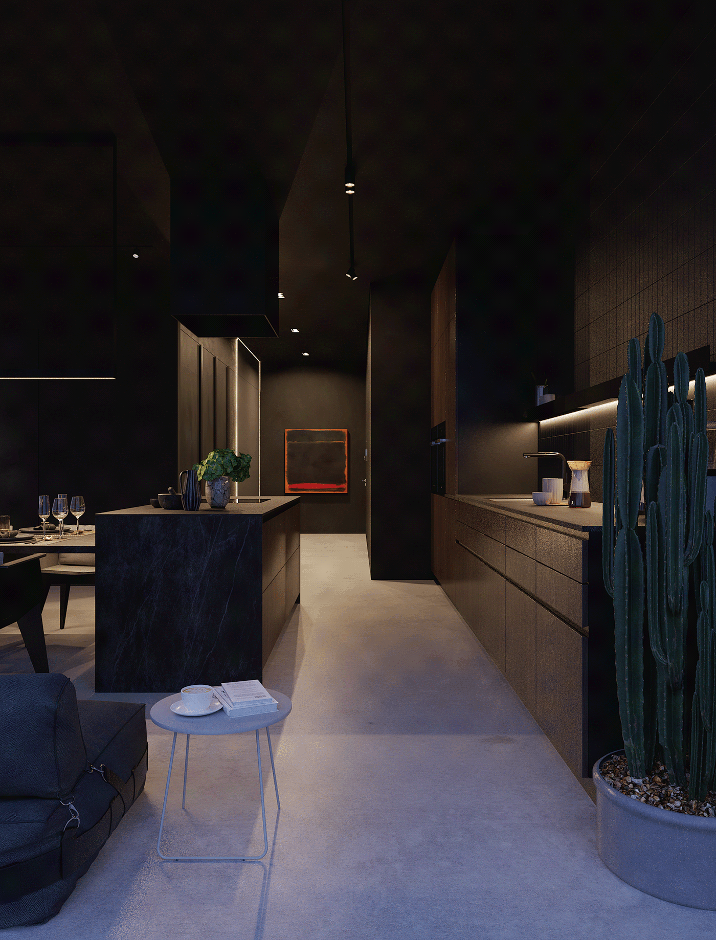 120平 黑红调子 空间设计-12