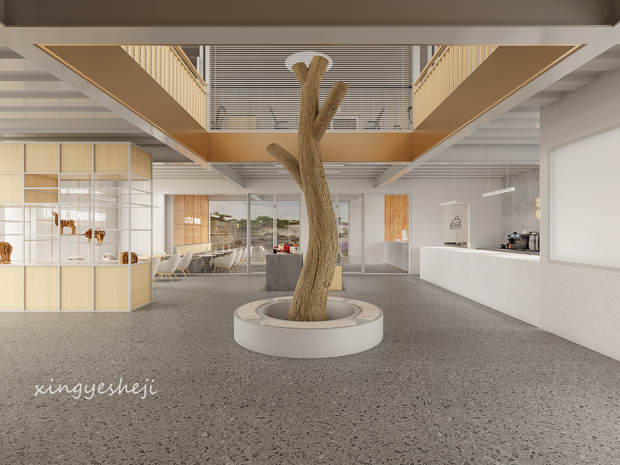 工业极简与原木现代风的咖啡馆-10