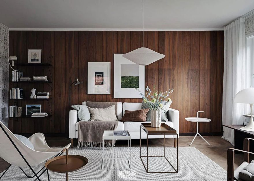 瑞典小屋复古壁纸与木墙设计-0