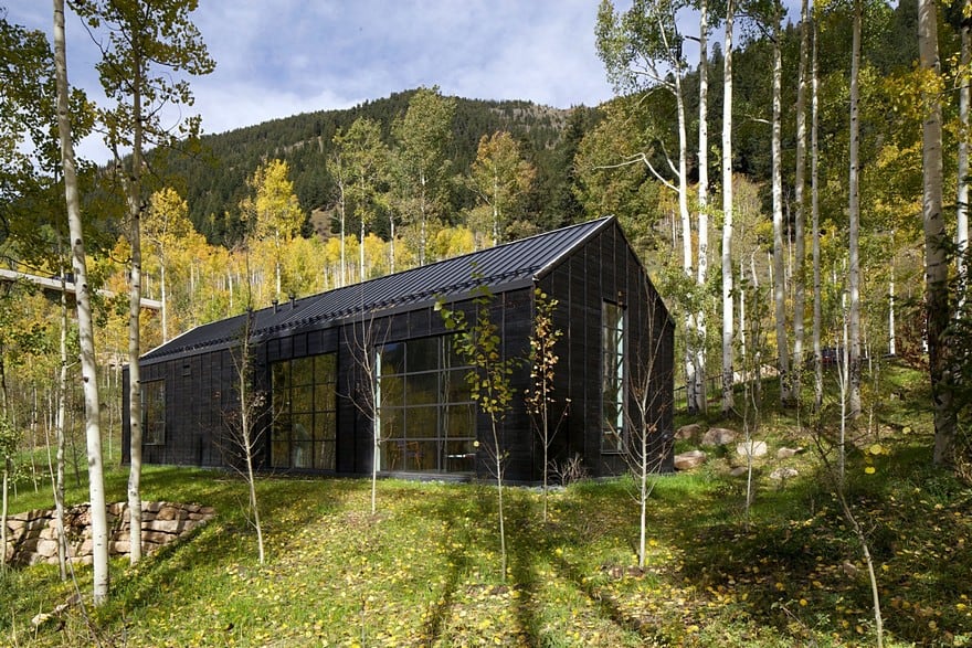 Cottage Black Provides a Retreat Within a Dense Aspen Grove-6