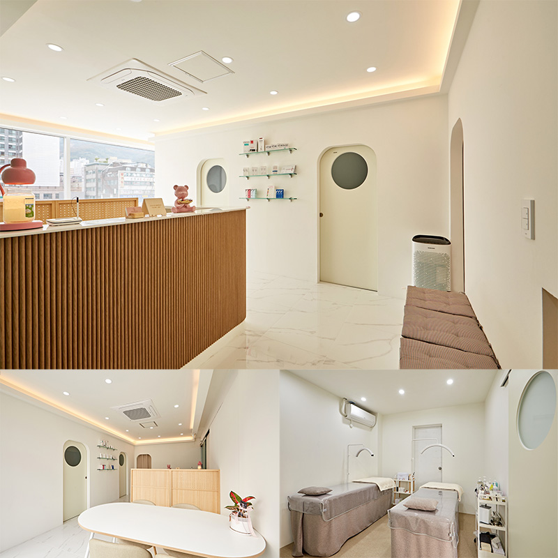 现代时尚的白色&木纹美妆店设计-1