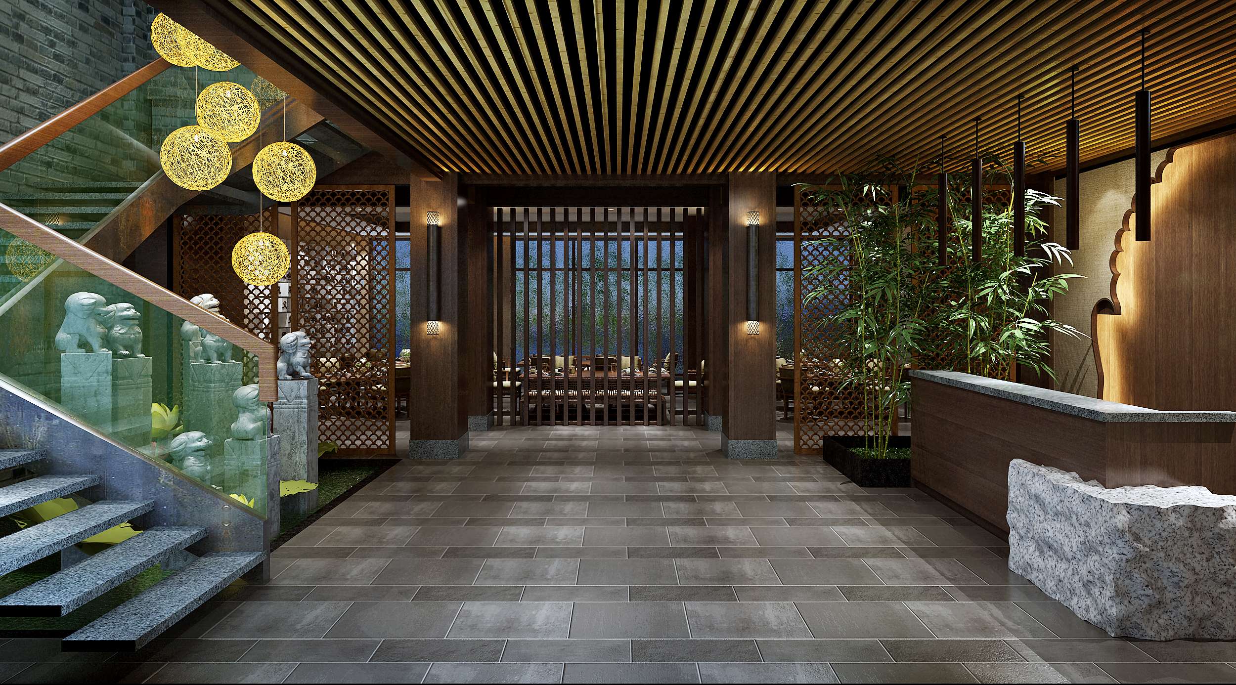 餐厅设计效果图中餐厅餐厅包间包房小吃店面馆工业主题餐厅-9-66