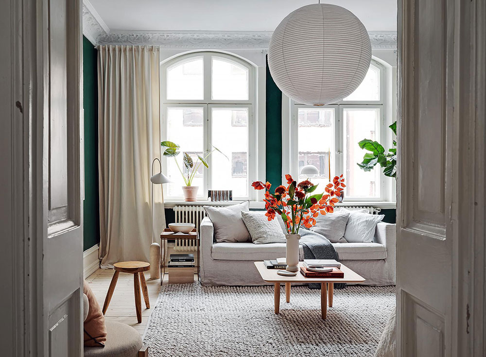 哥德堡 47㎡小公寓 | 绿色墙壁搭配高天花板，视觉冲击力十足-19