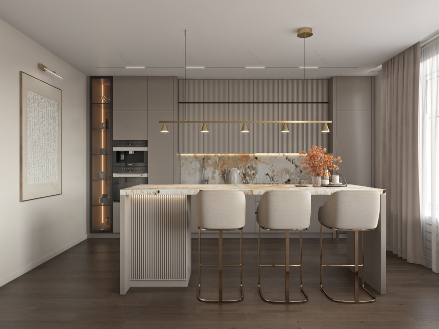 Гостиная-кухня в теплых оттенках-1