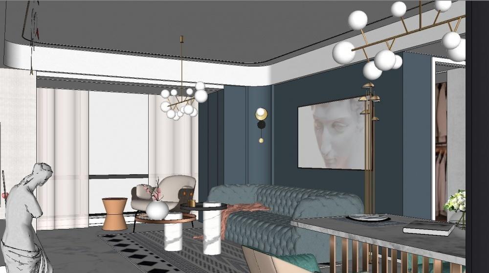 上北设计 | 蓝色乳胶漆打造的清凉空间-4