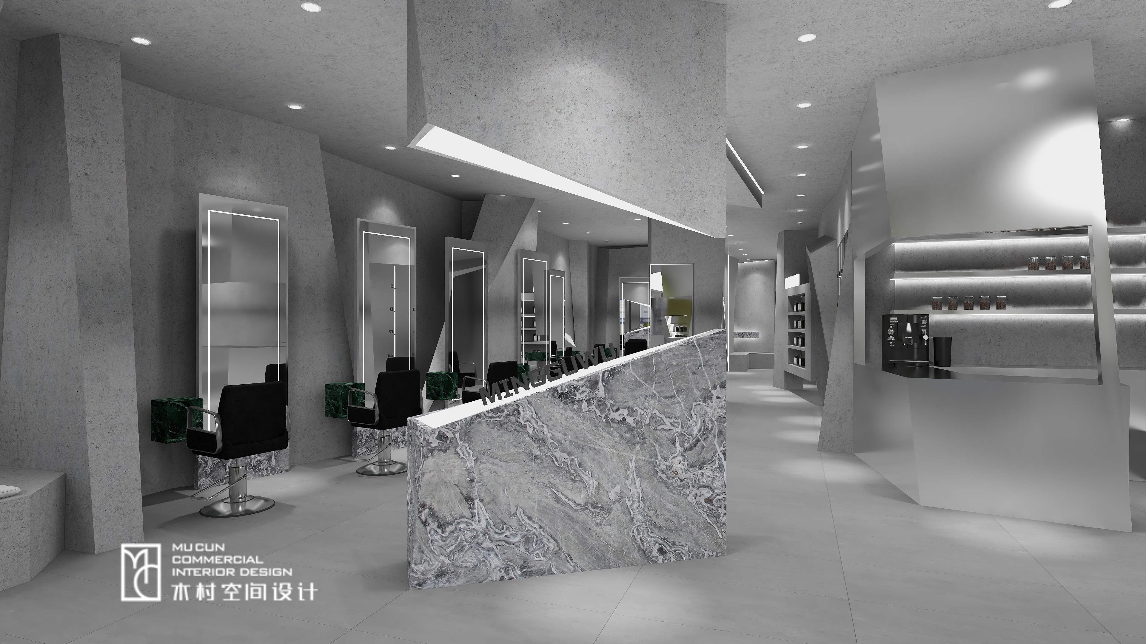 黑白灰理发店设计丨中国无锡丨木村空间美学-20