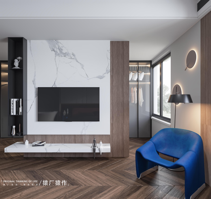 90后婚房设计 | 黑白灰与克莱因蓝的浪漫空间-23