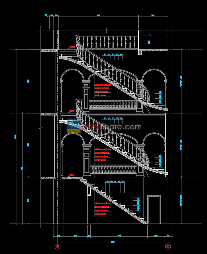 14.Classic Stair, Railing AutoCAD Blocks free download-2