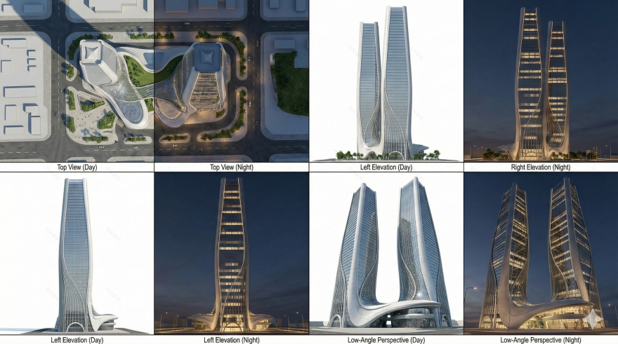 Futuristic Twin Scraper Visualization-10