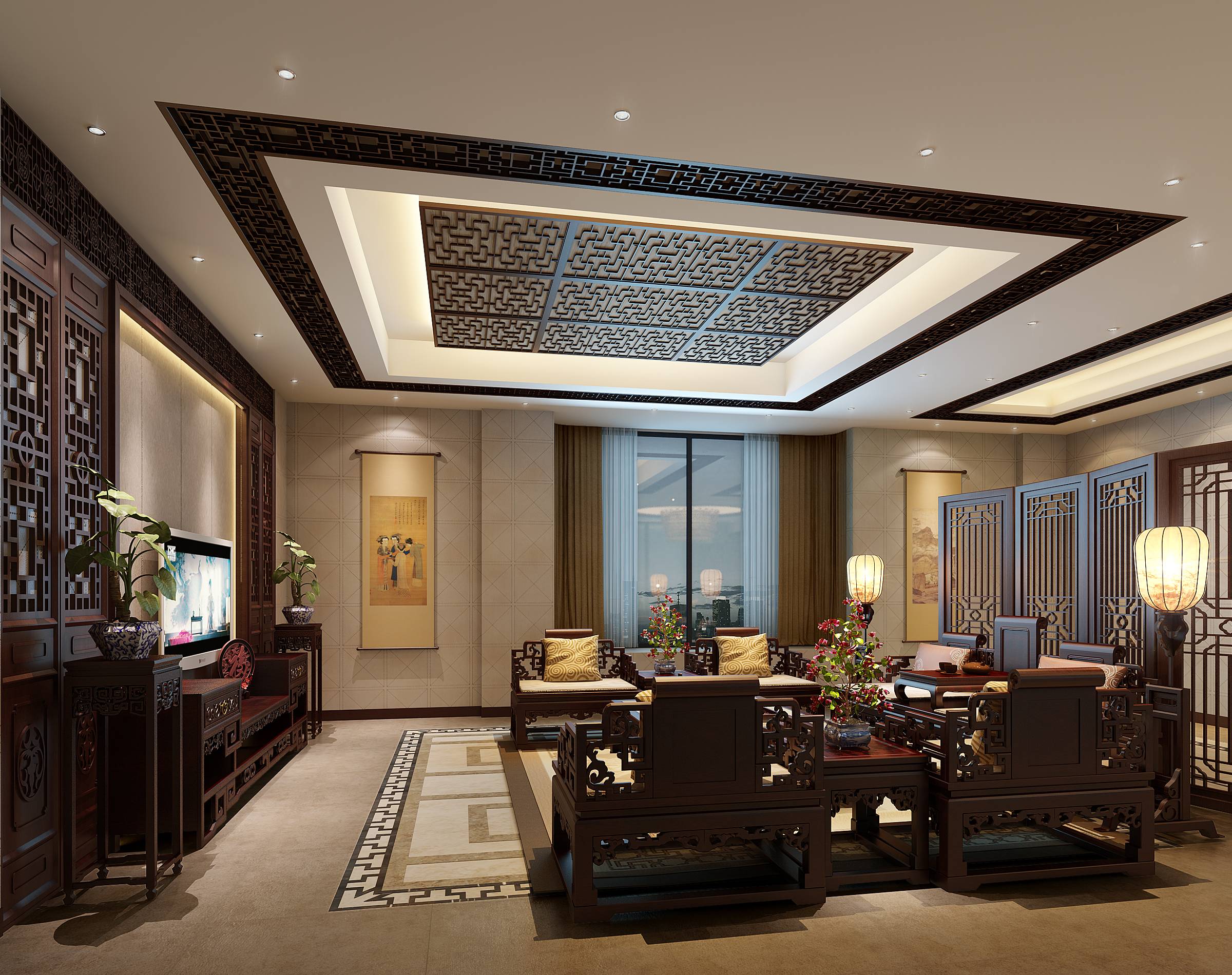 新中式 中式古典 奢华家装别墅样板房-5-4