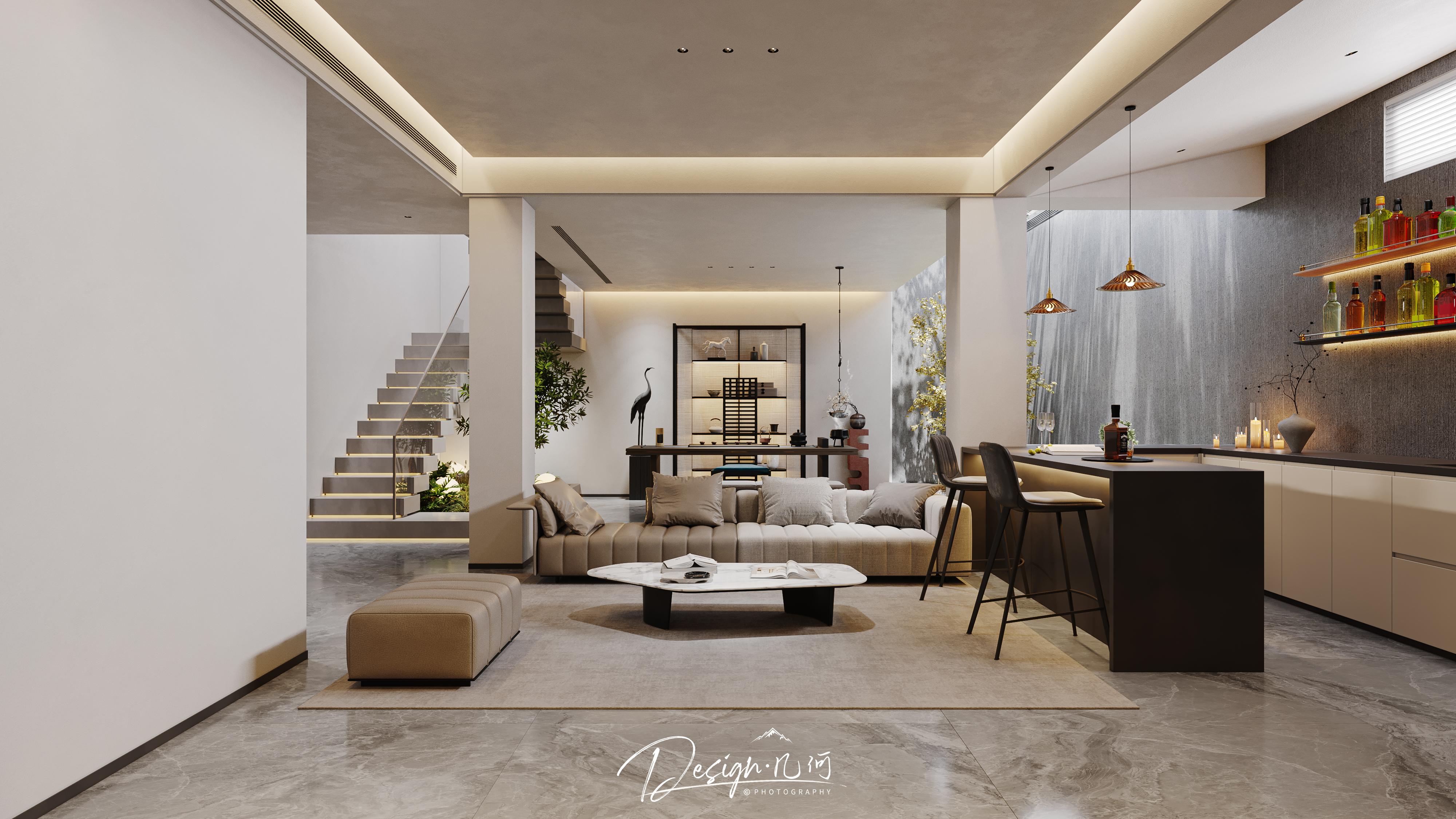 几何空间视觉表现 | 琥珀山庄现代地下室-0