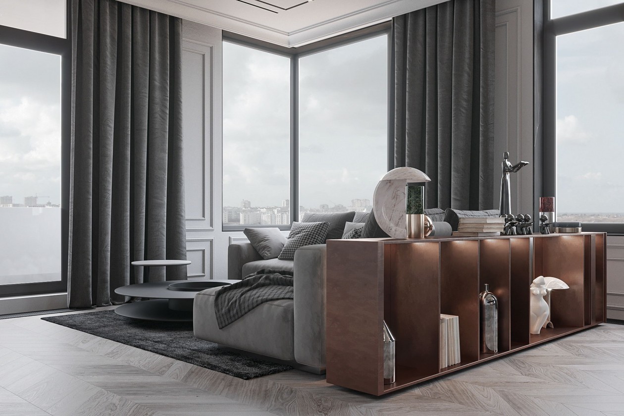 106㎡高级灰色系简约风公寓设计-0