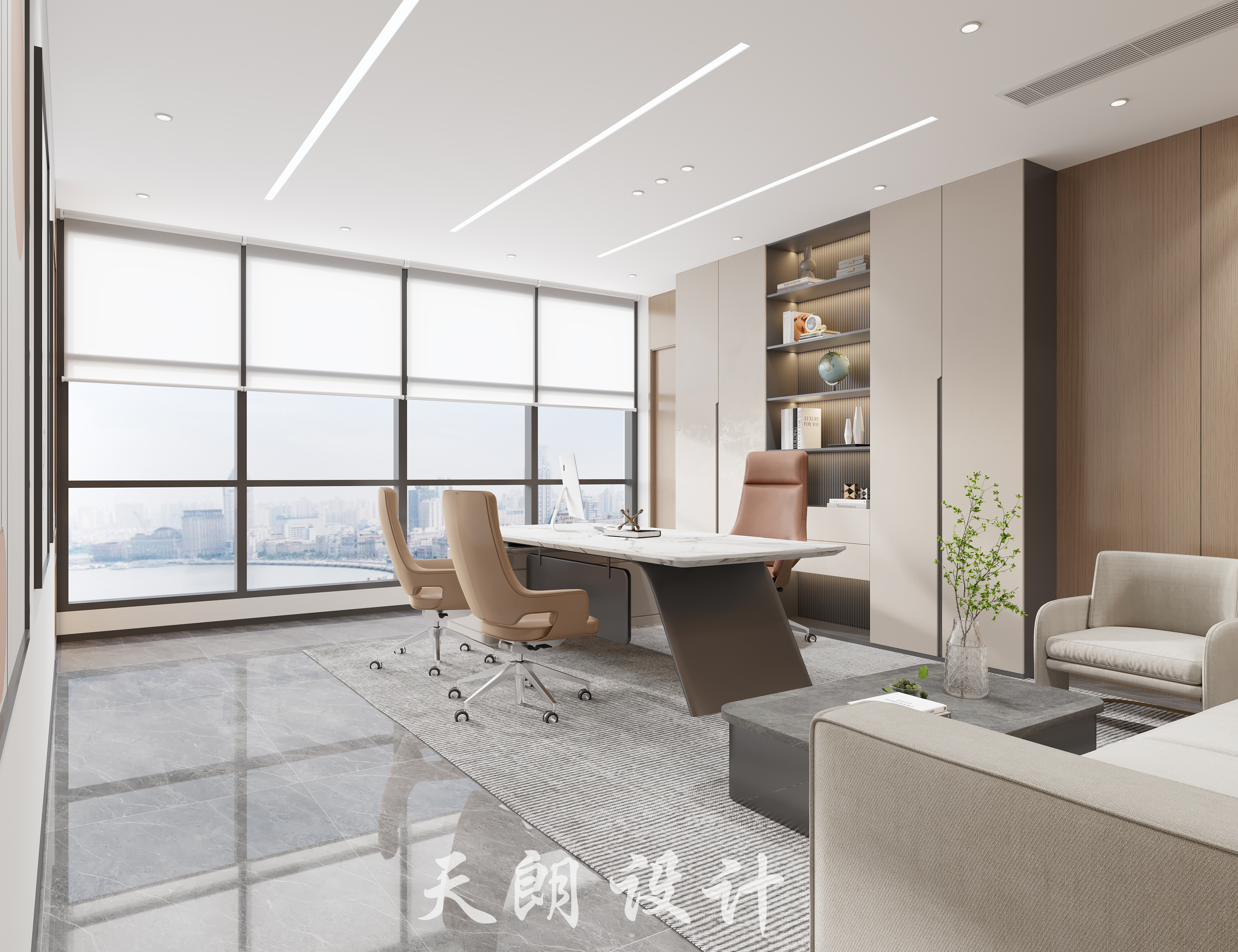 一套现代轻奢办公室效果图-6