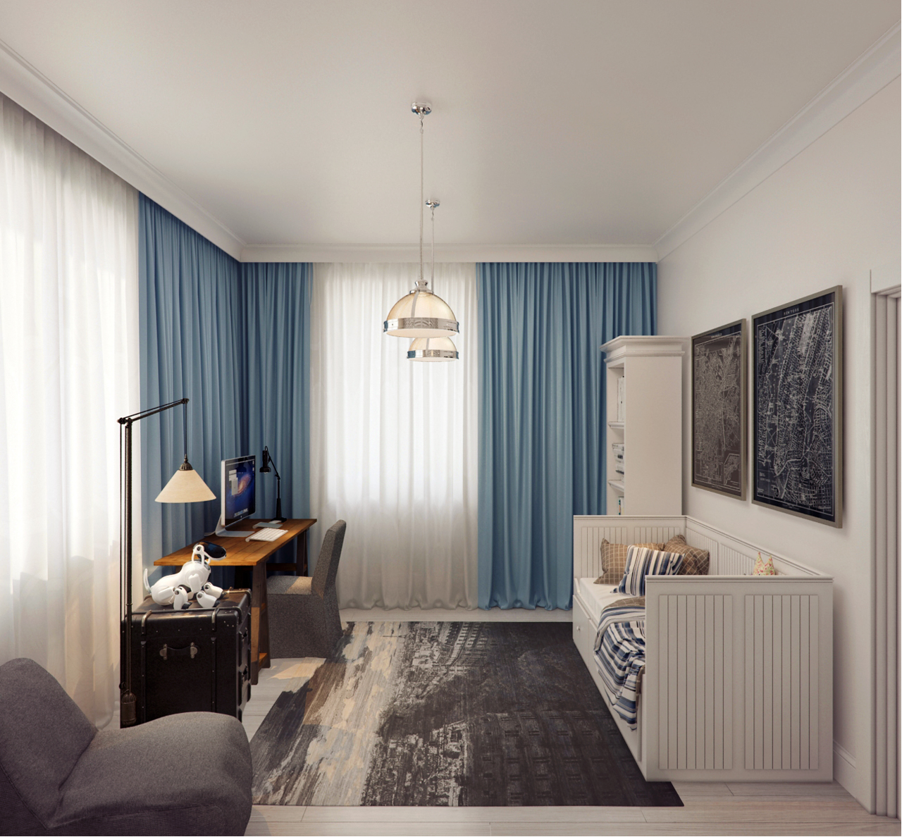 The interiors of the country house of 300 m  in American style Alexandra Fedorova-4