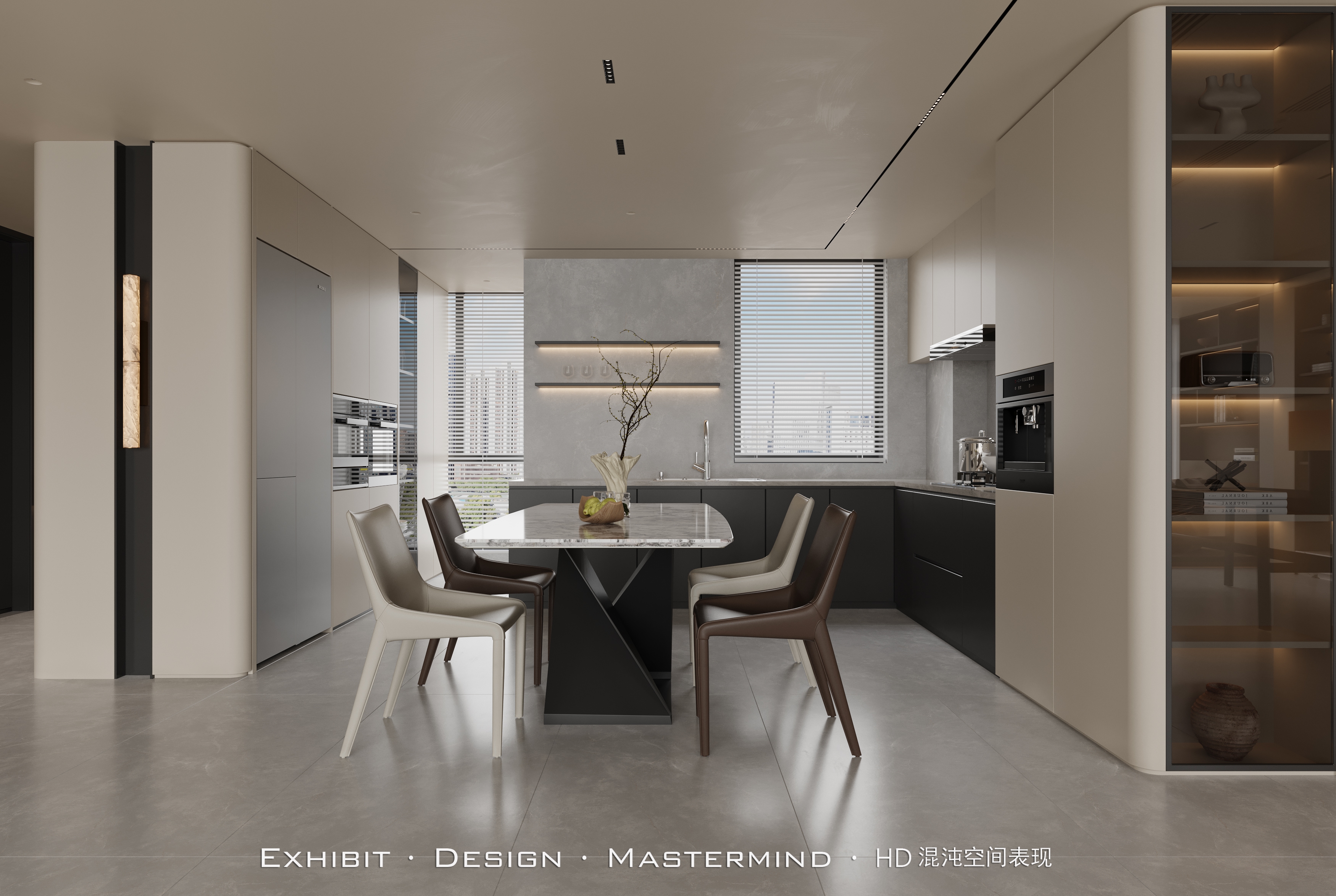 现代极简风客餐厅X混沌空间效果表现-7