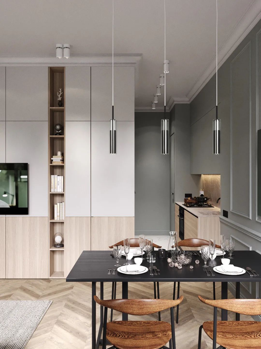 莫斯科 66㎡莫兰迪简约风公寓,玻璃隔断打造开放式空间-53