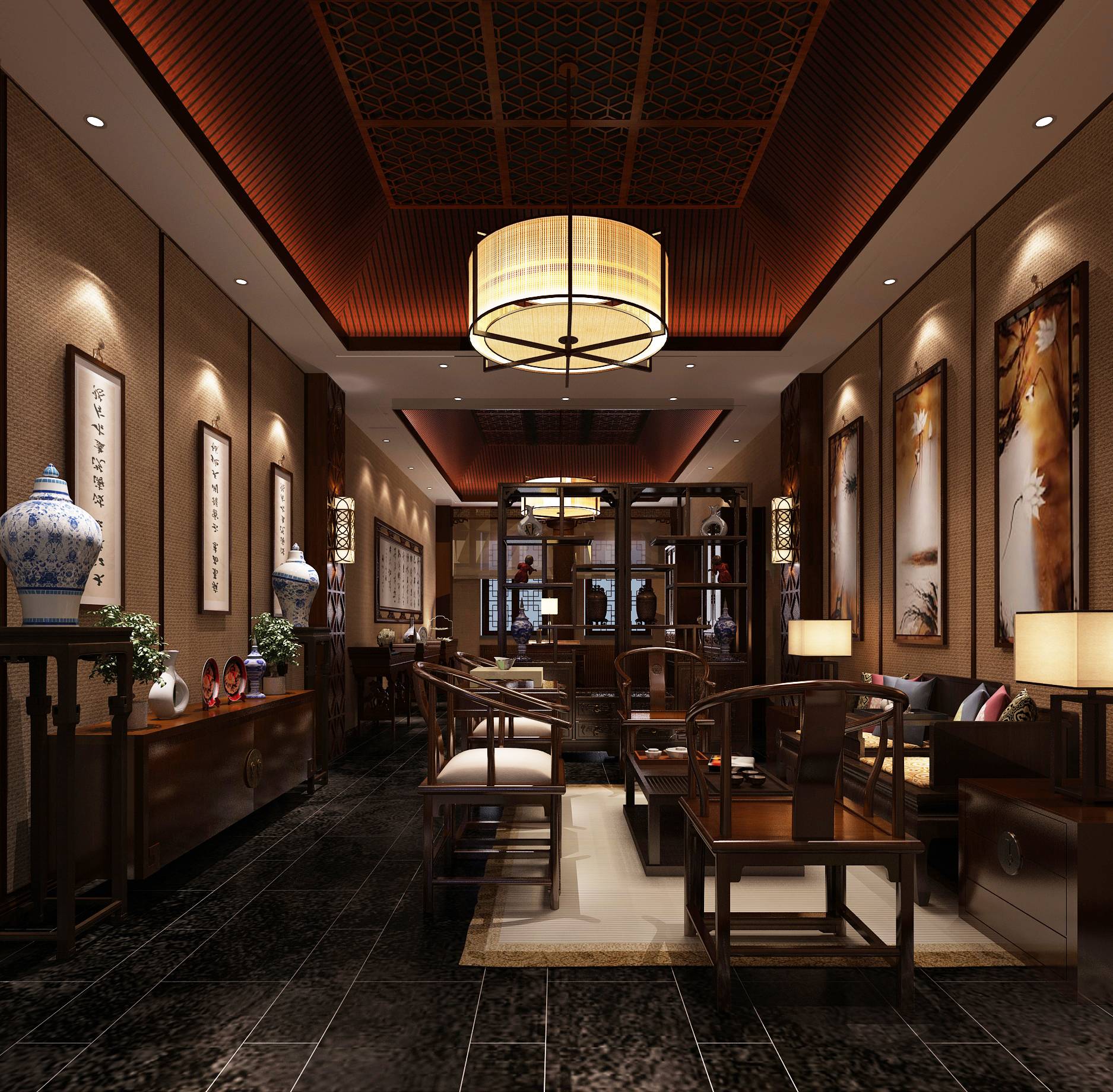 新中式 中式古典 奢华家装别墅样板房-6-39