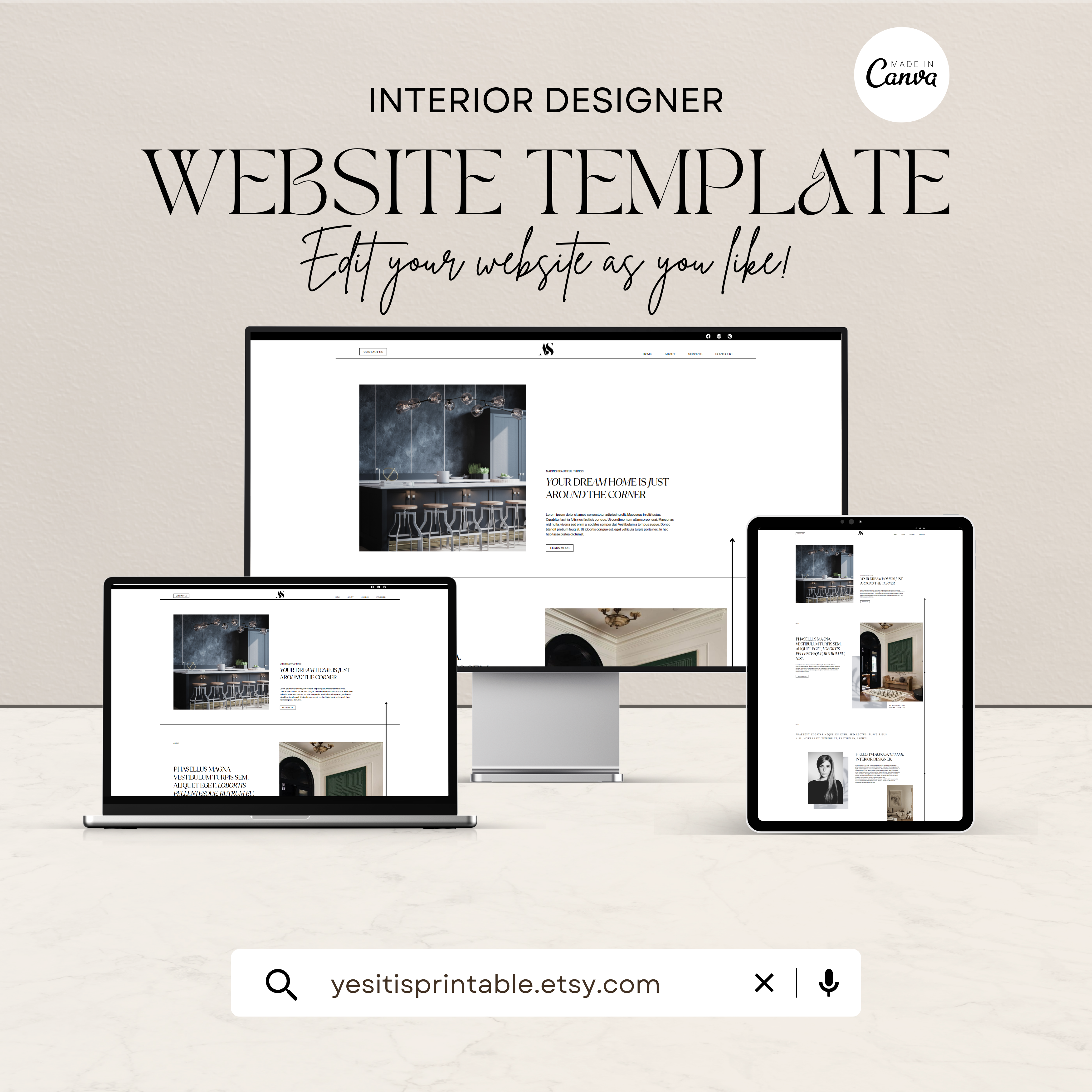 室内设计师网站模板丨Canva-0