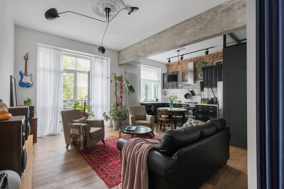 Remodeled Stalinist Style Apartment was converted into a Modern Space with a Retro Touch-3