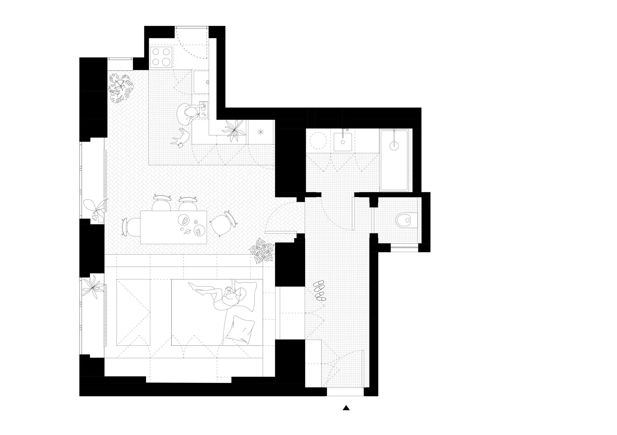 粉色厨房与多功能 podium | 44m2 极简日式工作室-14