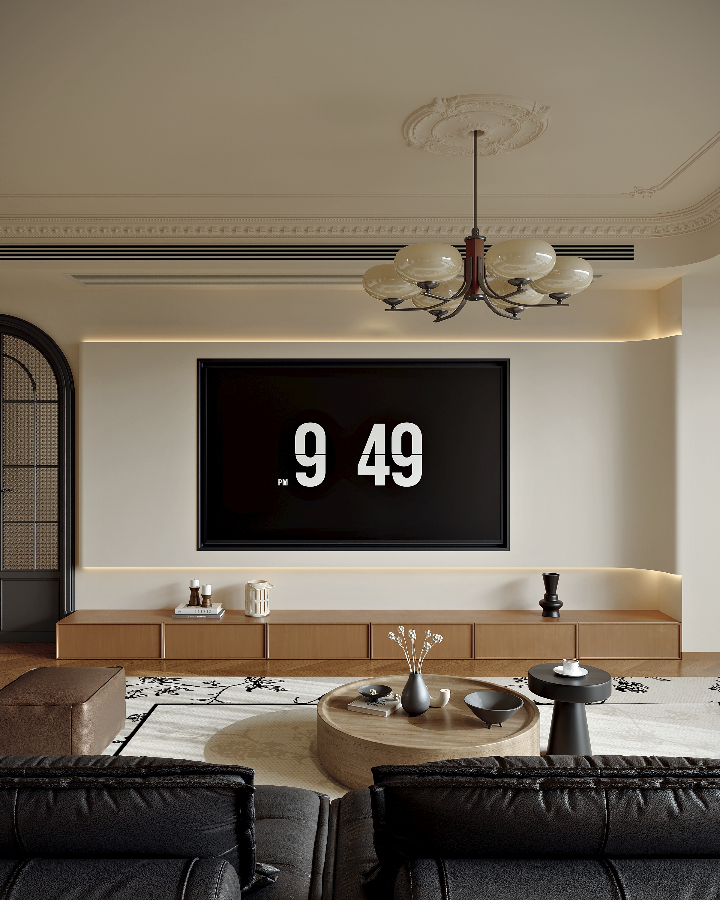 法式 奶油风 中古风客餐厅效果图-7