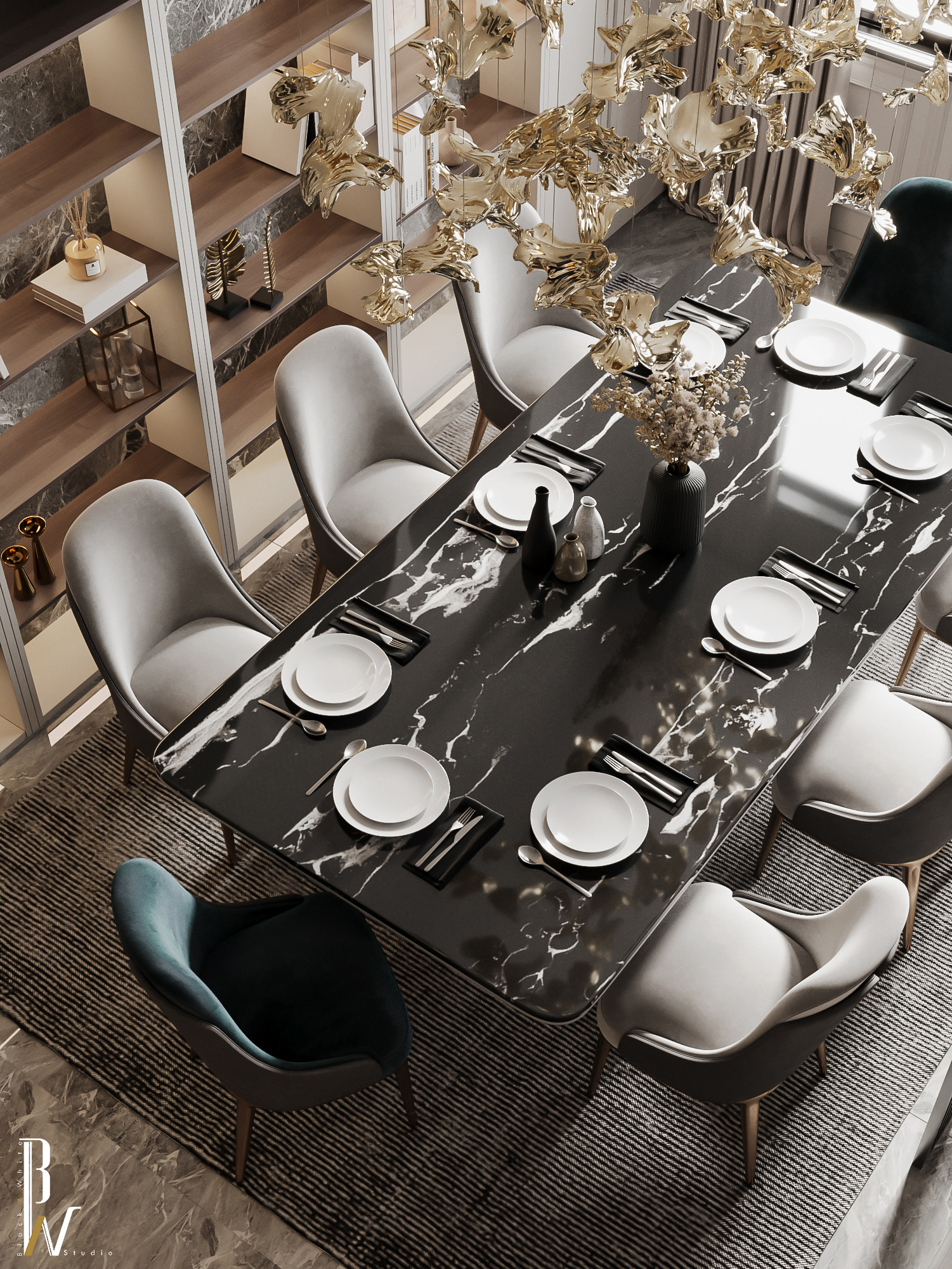 主厅设计丨沙特阿拉伯丨Black N White-18