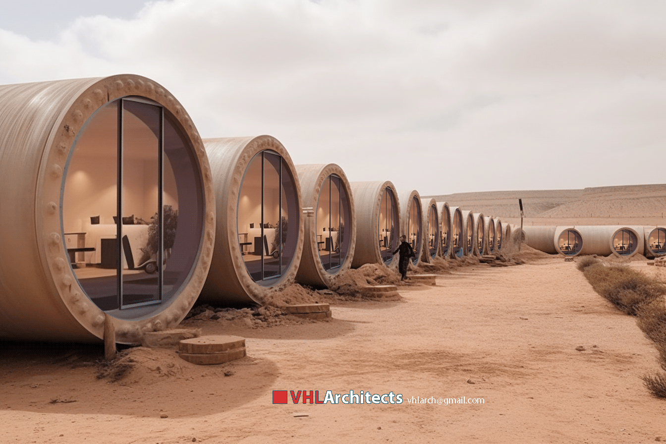 Concrete pipes house in the desert West African-3