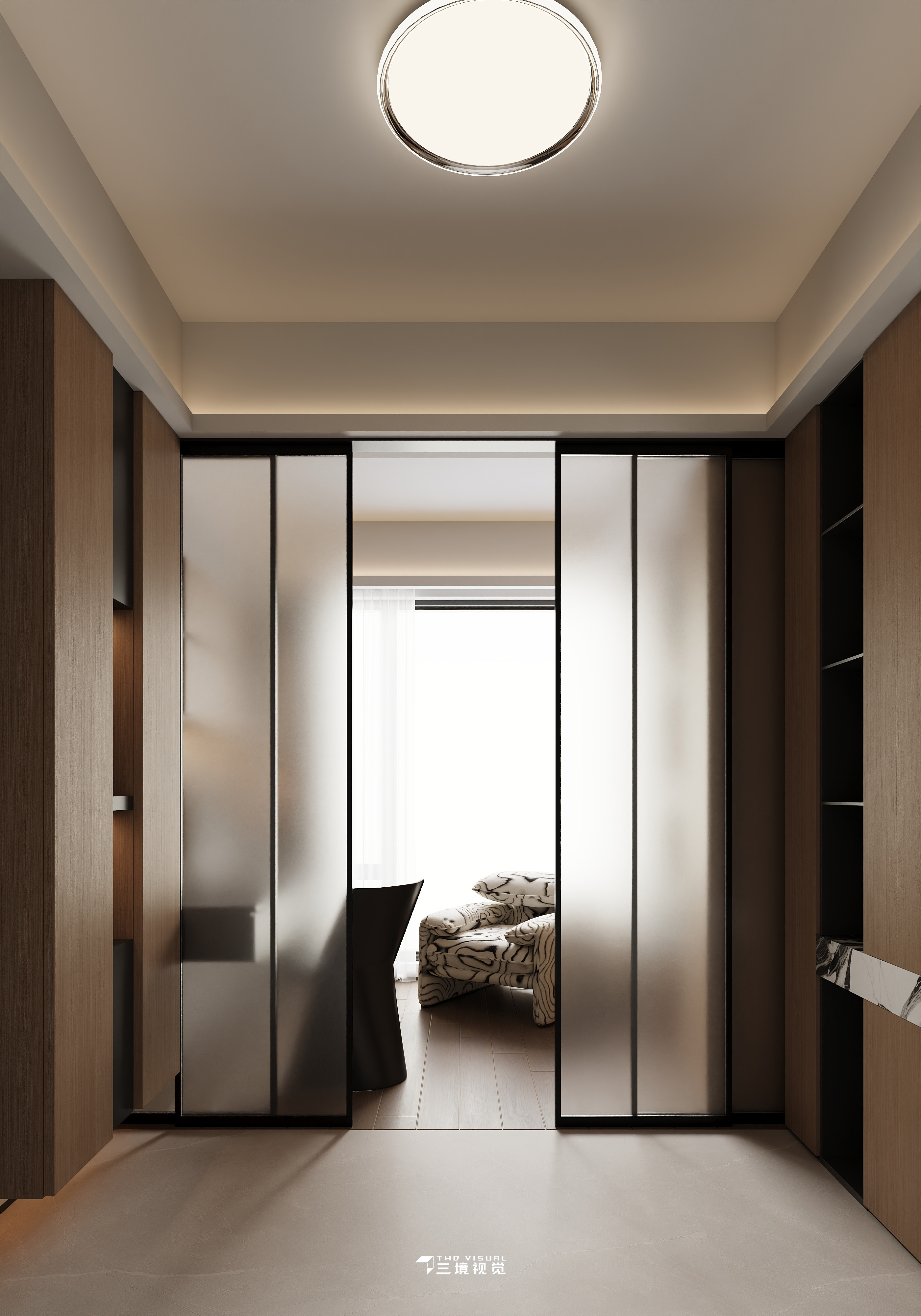 住宅-原木现代风客厅卧室设计-1