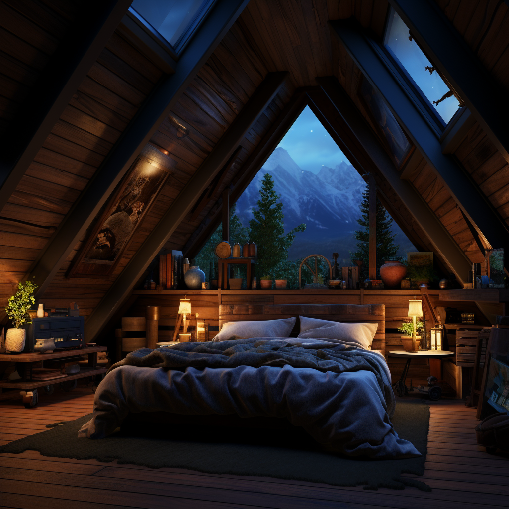 林间小屋的二楼到晚上了-4