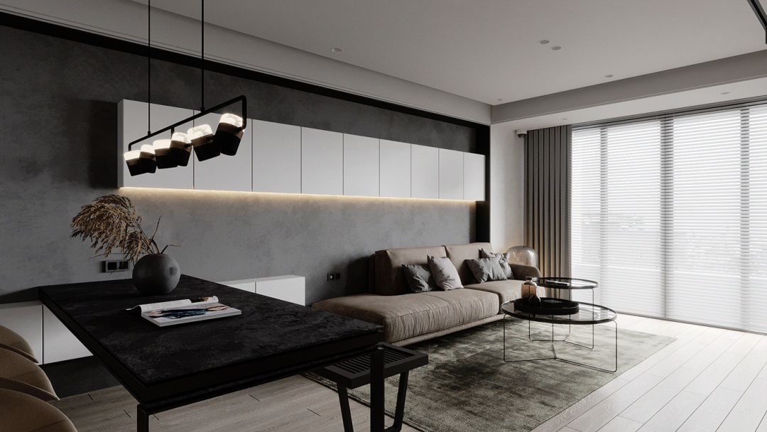 小户型一居室的灰色与木格栅-2