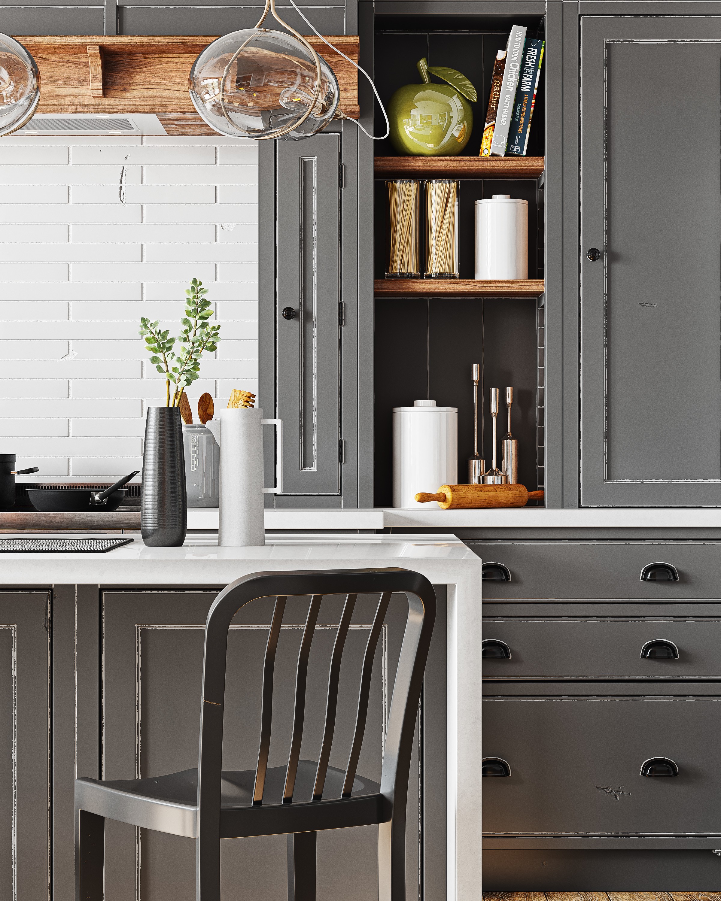 现代居家客餐场景渲染作品-3