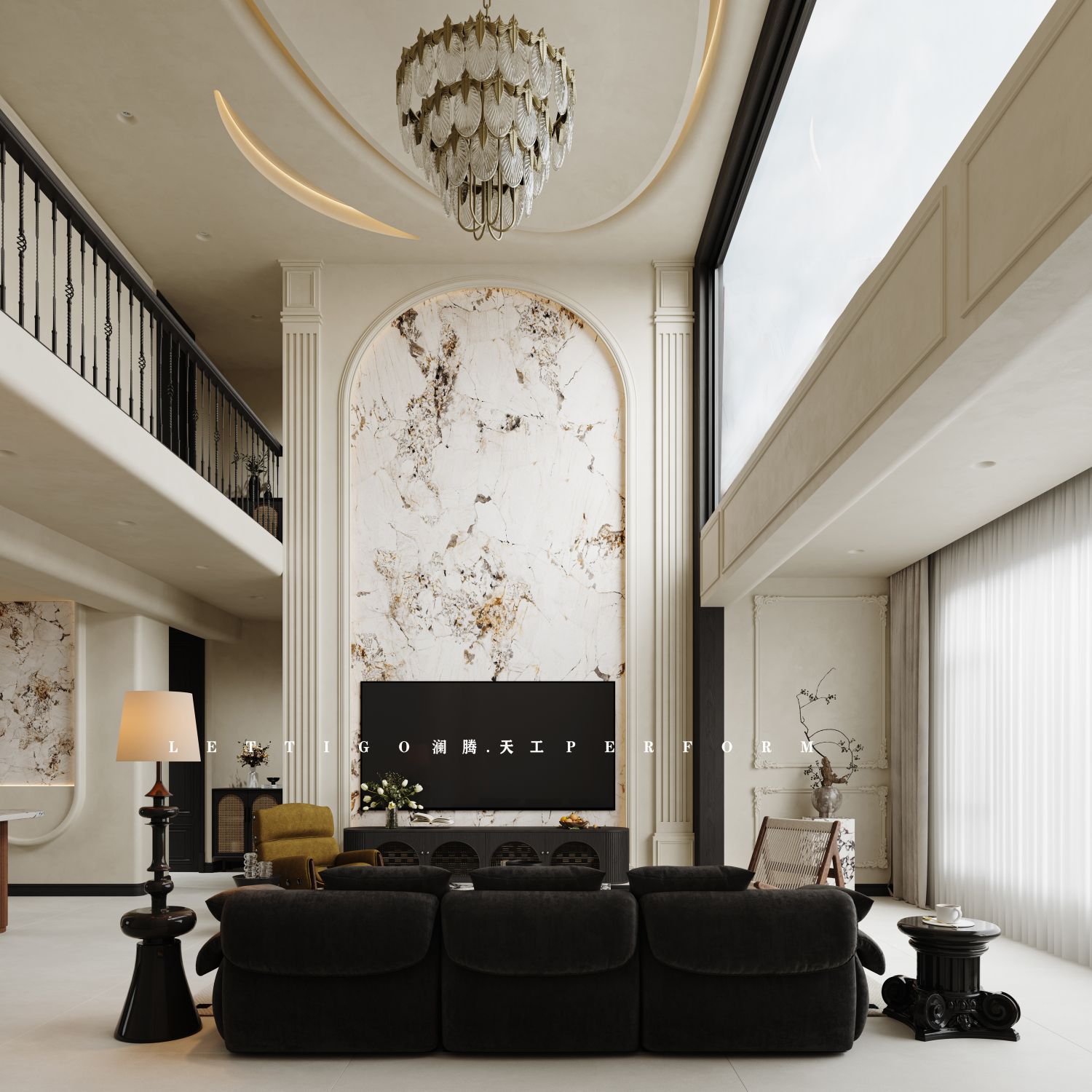 奶油法式挑空客厅+好多特写-0