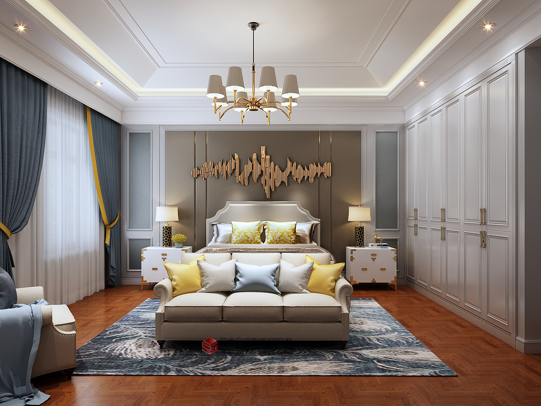 融合两种风格的地下室轻奢美式空间设计-18