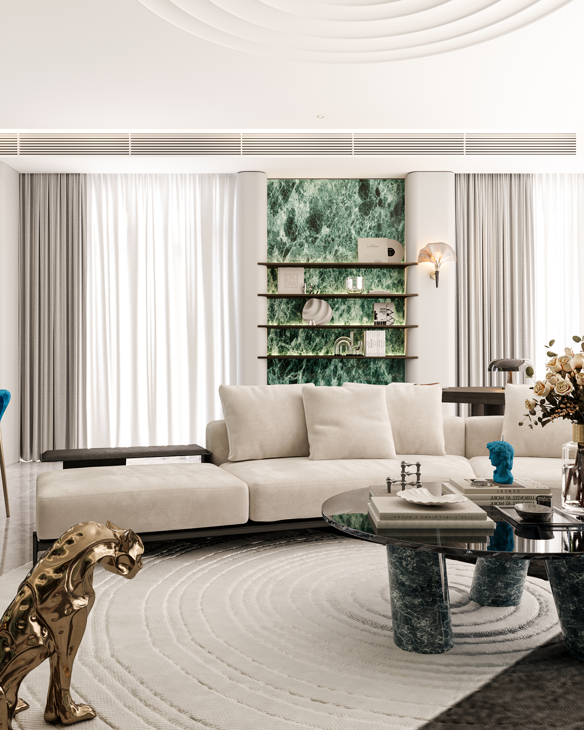 【绿意盎然】大平层轻奢风格效果图案例-4