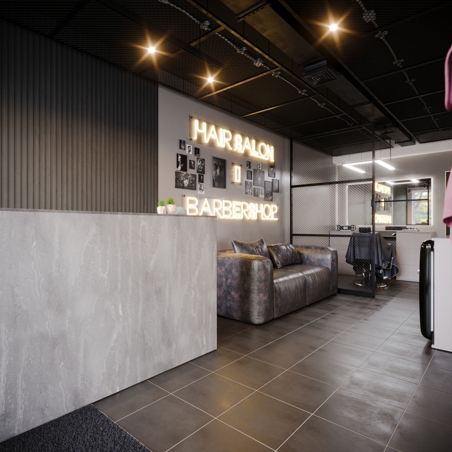 Modern Industrial Barbershop — Interior Visualization-8