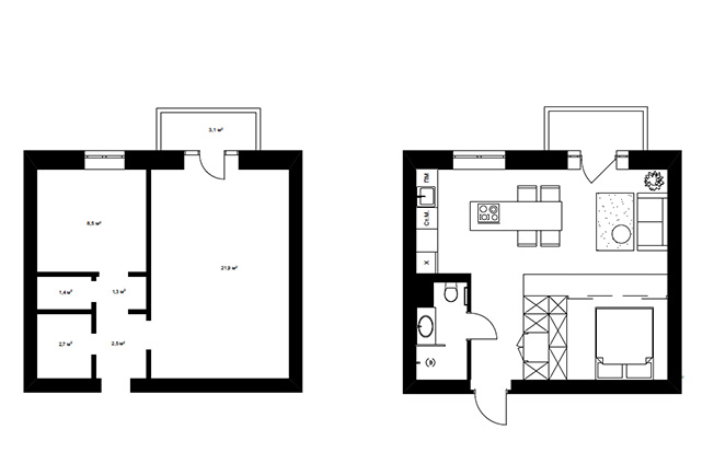 基辅市中心的一个小公寓，在开放空间内建造了一个立方体  U Concept-13