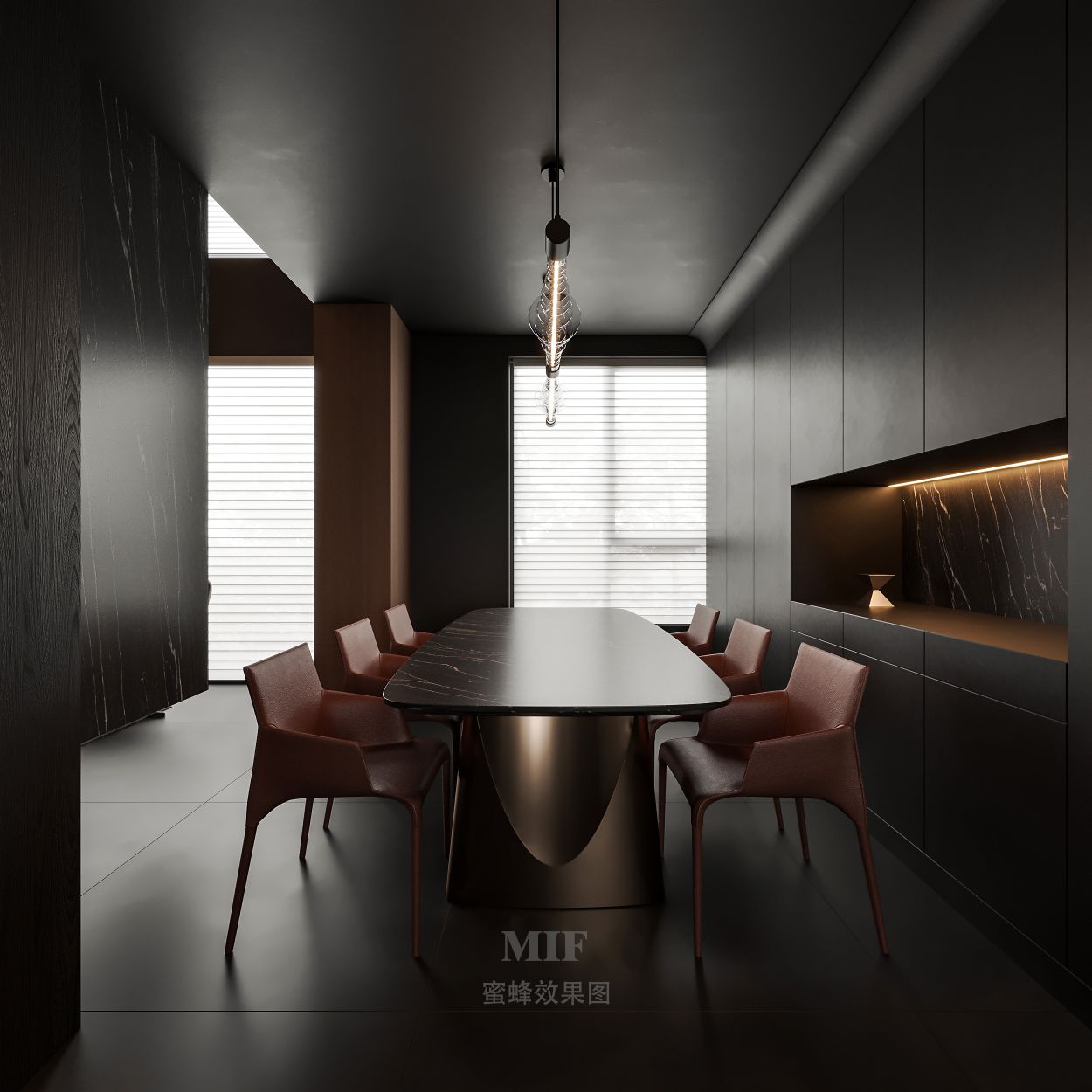 深色系别墅厅渲染-6