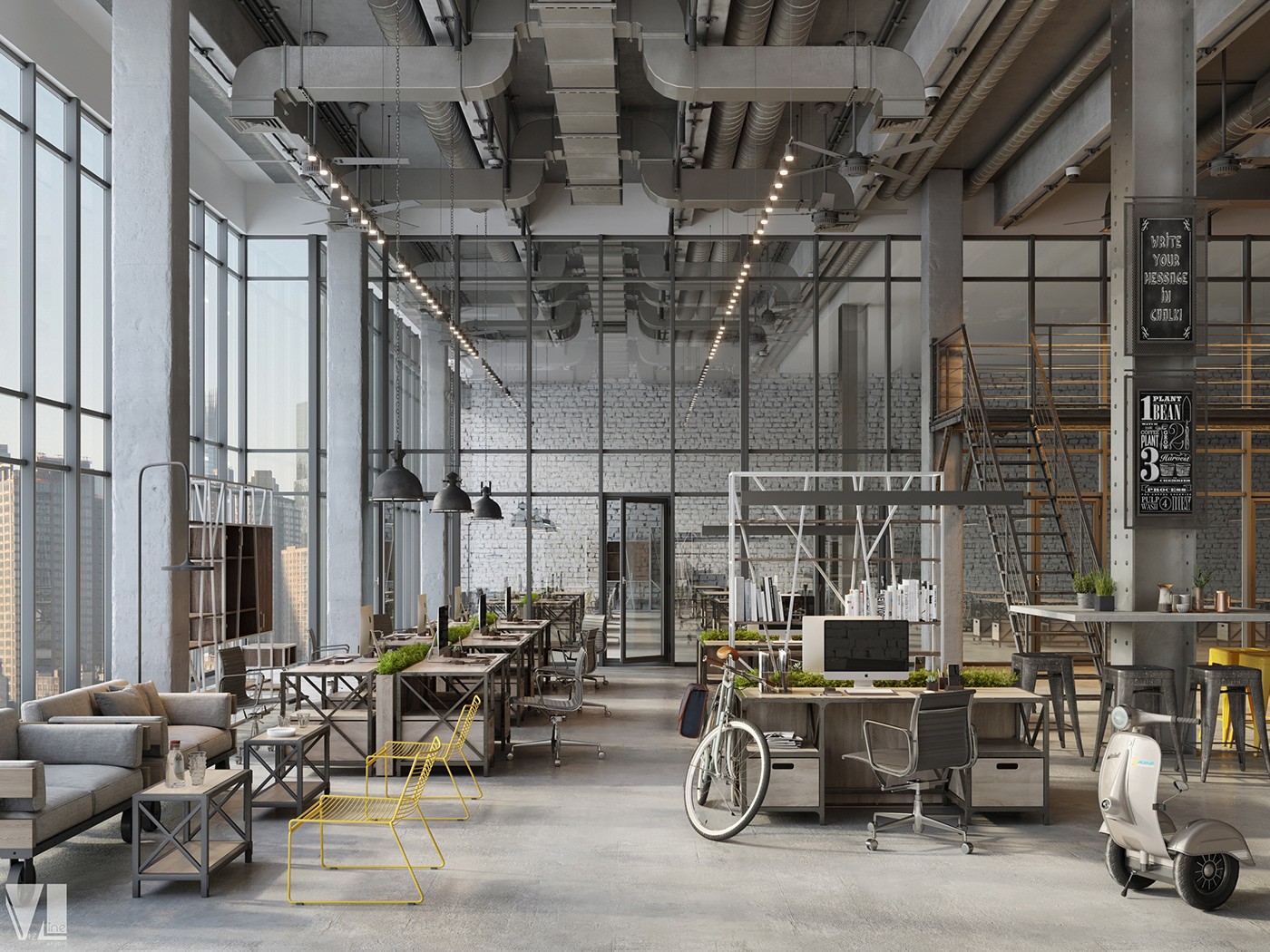 复古工业风 Moonzana SOHO家居办公空间  VizLine Studio-0