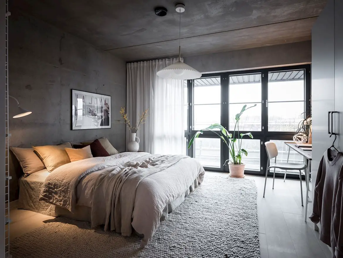 工业风 46m²小户型，原始混凝土墙的独特魅力-11