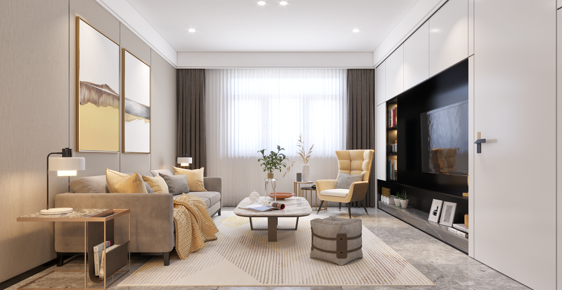 128m²现代简约暖色系-0